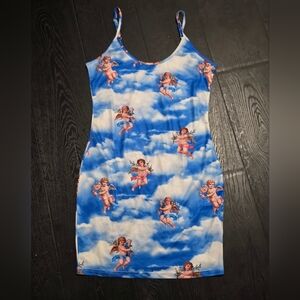 SHEIN Blue White Cloud & Cherub Print Mini Dress Bundle